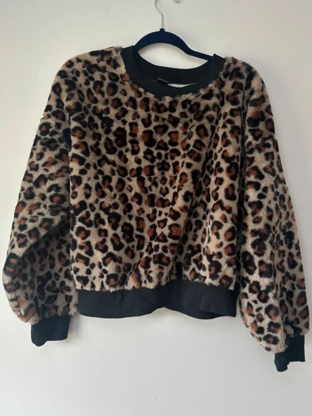 Wild Fable Womens XL Leopard Print Faux Fur Long Sleeve Top Soft Fuzzy